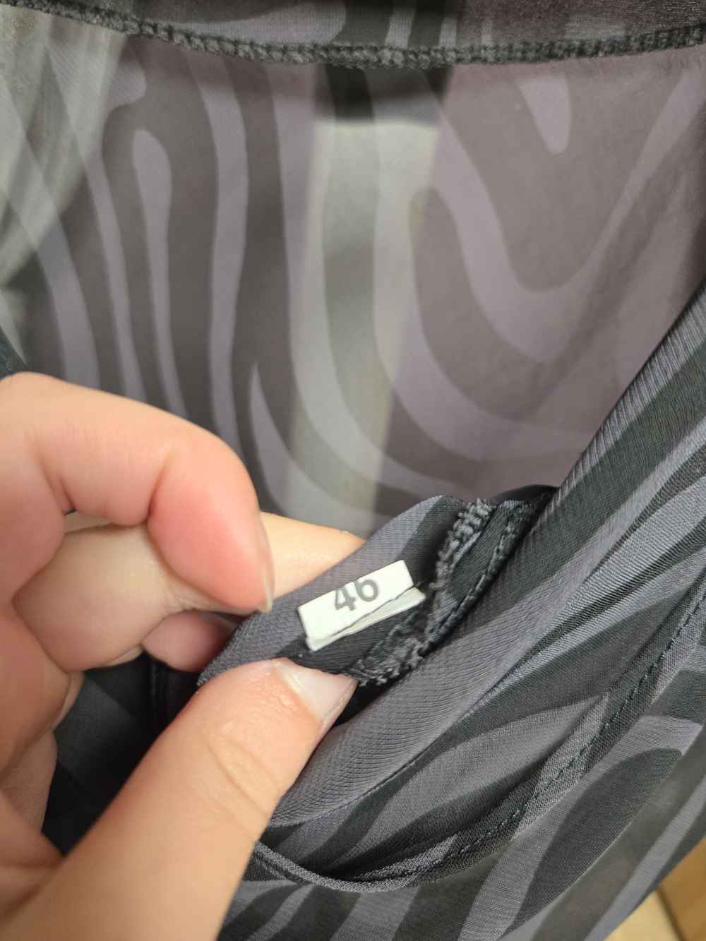 Sheer Zebra-Print Cowl Neck Blouse - Black & Gray - Picture 2 of 2